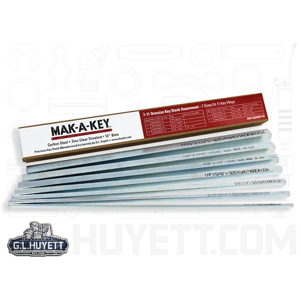 Oversized Key Stock Assortment, Clear Zinc Plated, 7 Pieces